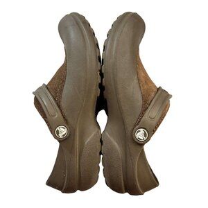Womens Crocs Troika Brown Slip-On Clogs With Faux Suede Upper Ankle Strap Size 9